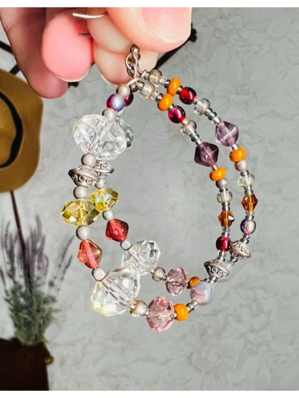Handmade Beaded Hoop Earrings With Multicolor Crystal & Metal Accents